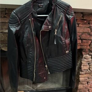 Miss Sixty Diamond Y2K Black Leather Moto Jacket Quilted Biker Sz L